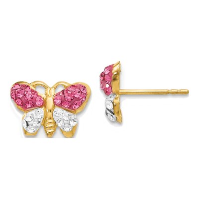 14K Yellow Gold Crystal Butterfly Stud Earrings