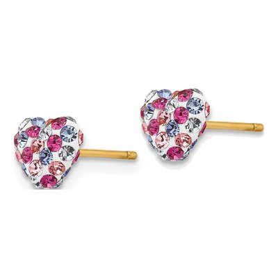 14K Yellow Gold Crystal Heart Stud Earrings – view 3