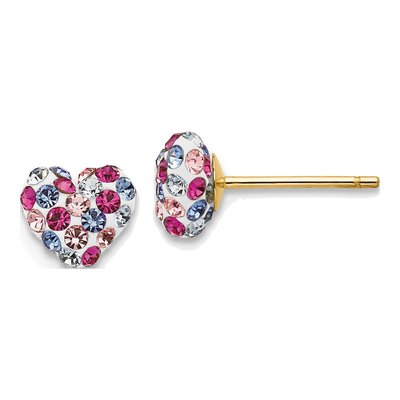 14K Yellow Gold Crystal Heart Stud Earrings