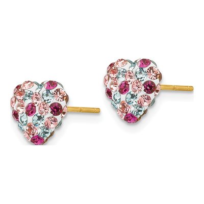 14K Yellow Gold Crystal Multi-Colored Heart Stud Earrings – view 3