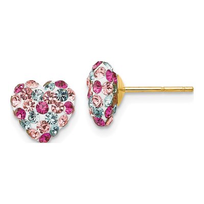 14K Yellow Gold Crystal Multi-Colored Heart Stud Earrings