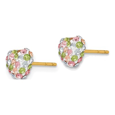 14K Yellow Gold Crystal Pastel Multi-Colored Heart Stud Earrings – view 3
