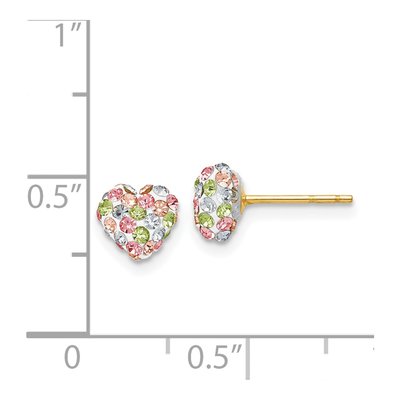 14K Yellow Gold Crystal Pastel Multi-Colored Heart Stud Earrings – view 5