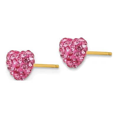 14K Yellow Gold Crystal Heart Stud Earrings – view 3
