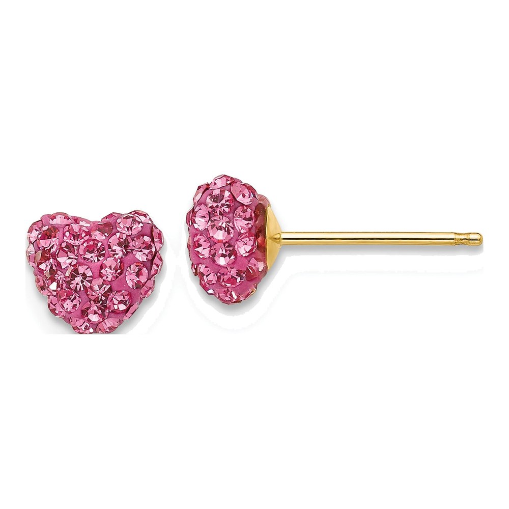 14K Yellow Gold Crystal Heart Stud Earrings