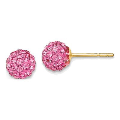 14K Yellow Gold Crystal Ball Stud Earrings