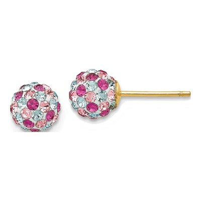 14K Yellow Gold Crystal Multi-Color Ball Stud Earrings