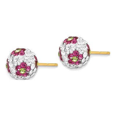 14K Yellow Gold Crystal Flower Ball Stud Earrings – view 3
