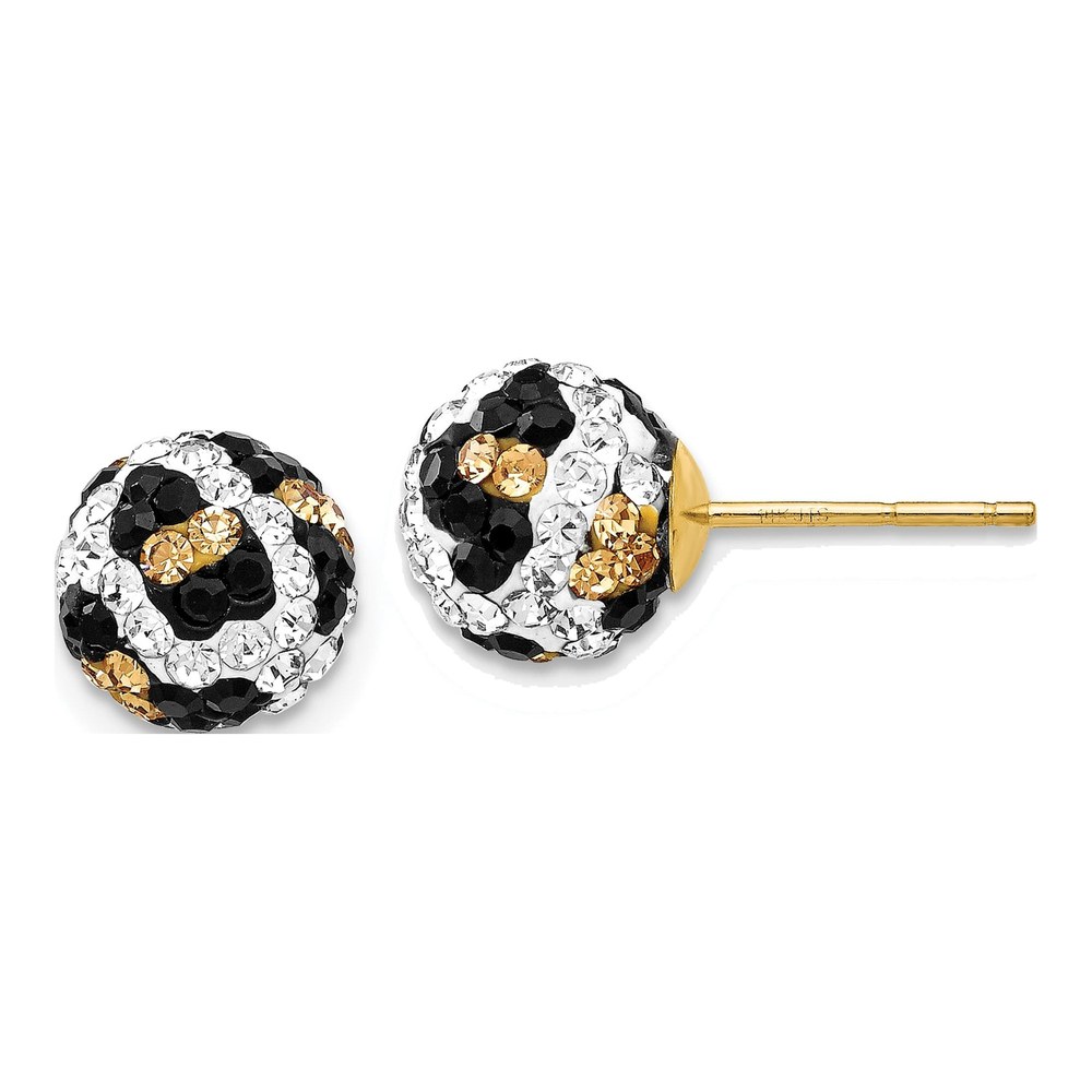 14K Yellow Gold Crystal Leopard Print Ball Stud Earrings