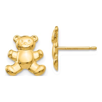 14K Yellow Gold Teddy Bear Stud Earrings
