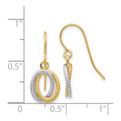 14K Two-Tone Gold Textured Oval Dangle Earrings – view 5