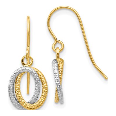 14K Two-Tone Gold Textured Oval Dangle Earrings