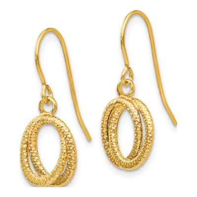 14K Yellow Gold Textured Oval Dangle Earrings – view 2