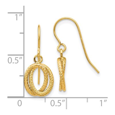 14K Yellow Gold Textured Oval Dangle Earrings – view 3