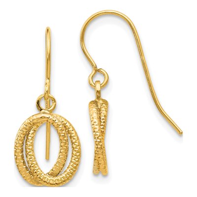 14K Yellow Gold Textured Oval Dangle Earrings