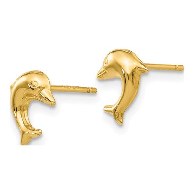14K Yellow Gold Small Dolphin Stud Earrings – view 3