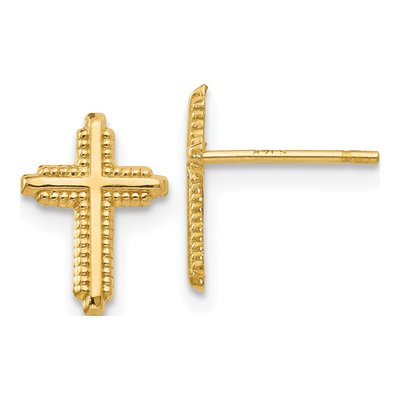 14K Yellow Gold Cross Stud Earrings