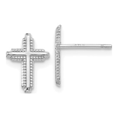 14K White Gold Cross Stud Earrings
