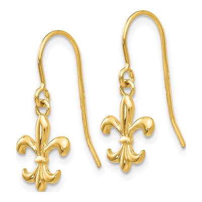 14K Yellow Gold Fleur de Lis Dangle Earrings – view 3
