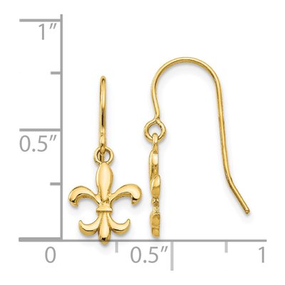 14K Yellow Gold Fleur de Lis Dangle Earrings – view 5