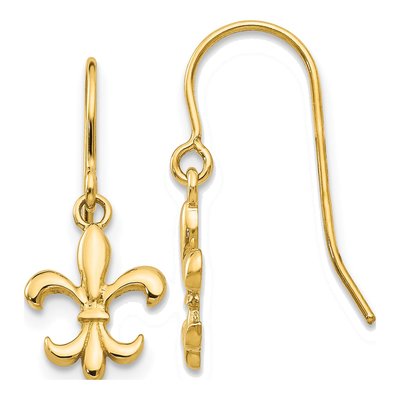 14K Yellow Gold Fleur de Lis Dangle Earrings