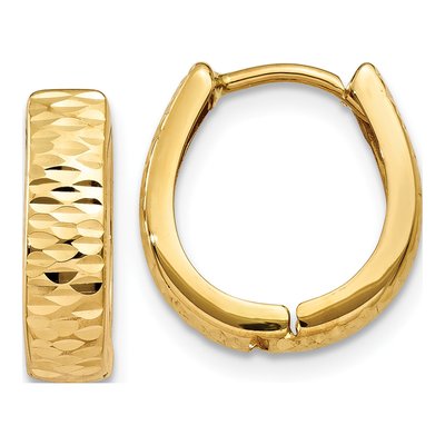 14K Yellow Gold 12mm Textured Huggie Hoop Earrings