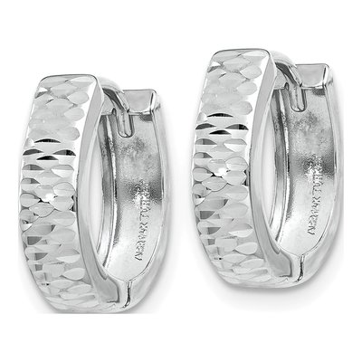 14K White Gold 12mm Textured Huggie Hoop Earrings – view 3