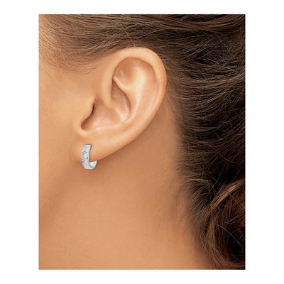 14K White Gold 12mm Textured Huggie Hoop Earrings – view 4