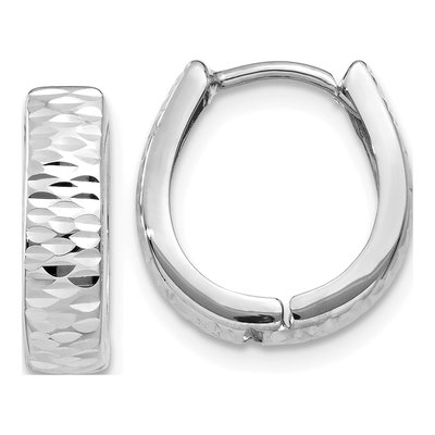 14K White Gold 12mm Textured Huggie Hoop Earrings