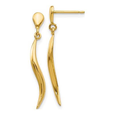 14K Yellow Gold Wavy Dangle Earrings