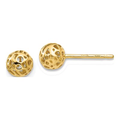14K Yellow Gold Fancy Ball Stud Earrings