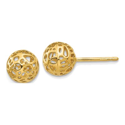 14K Yellow Gold Fancy Ball Stud Earrings