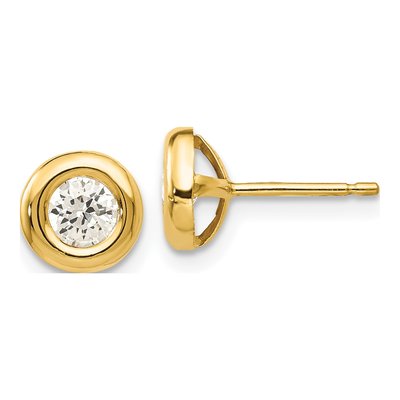 14K Yellow Gold CZ Circle Stud Earrings