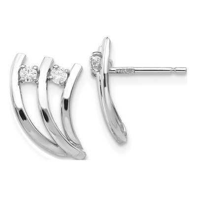 14K White Gold CZ Fancy Button Stud Earrings