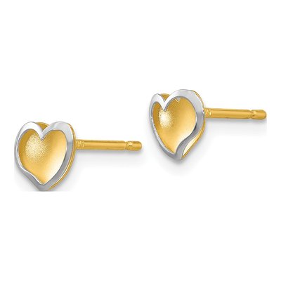 14K Two-Tone Gold Heart Stud Earrings – view 3
