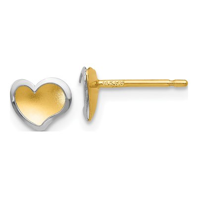 14K Two-Tone Gold Heart Stud Earrings