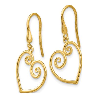 14K Yellow Gold Scrolled Heart Dangle Earrings – view 2