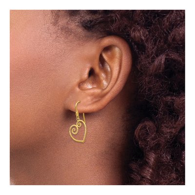 14K Yellow Gold Scrolled Heart Dangle Earrings – view 3