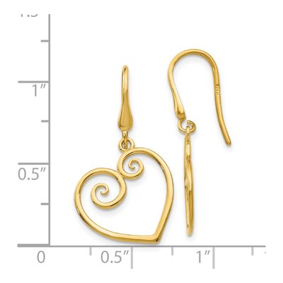 14K Yellow Gold Scrolled Heart Dangle Earrings – view 4