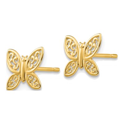 14K Yellow Gold Filigree Butterfly Stud Earrings – view 3