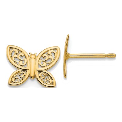 14K Yellow Gold Filigree Butterfly Stud Earrings