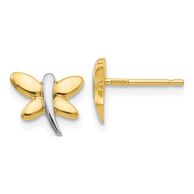 14K Yellow Gold Dragonfly Stud Earrings