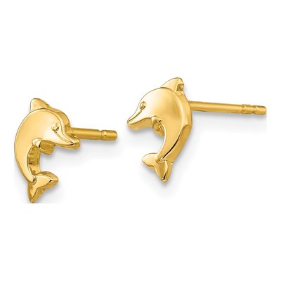 14K Yellow Gold Mini Dolphin Stud Earrings – view 3