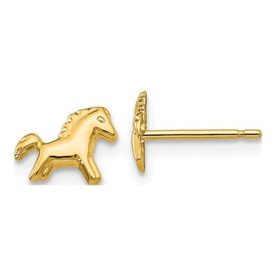 14K Yellow Gold Horse Stud Earrings