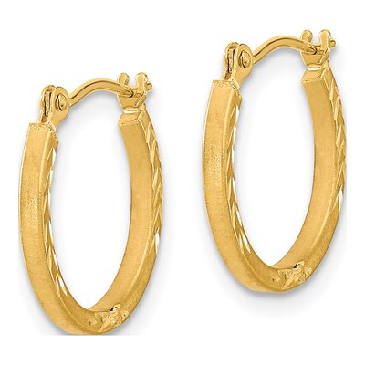 14K Yellow Gold 15mm Diamond-Cut Hoop Earrings – view 3