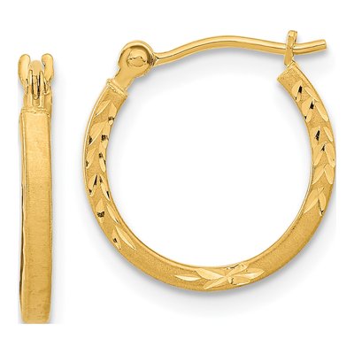 14K Yellow Gold 15mm Diamond-Cut Hoop Earrings