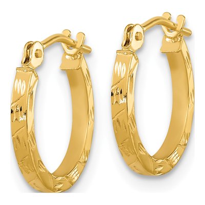14K Yellow Gold 13mm Diamond-Cut Square Tube Hoop Earrings – view 3