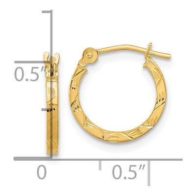 14K Yellow Gold 13mm Diamond-Cut Square Tube Hoop Earrings – view 5