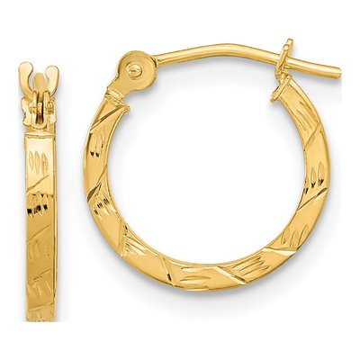 14K Yellow Gold 13mm Diamond-Cut Square Tube Hoop Earrings