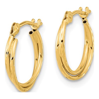 14K Yellow Gold Diamond-Cut Double Hoop Earrings – view 3